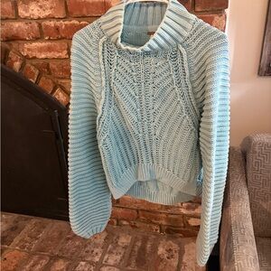 Free People Light Blue Cowl Neck Sweater